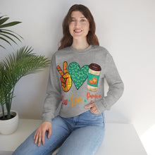 Load image into Gallery viewer, Peace, Love, Pumpkin Spice Fall Crewneck Sweatshirt
