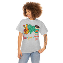 Load image into Gallery viewer, Peace, Love, Pumpkin Spice Fall Cotton Tee
