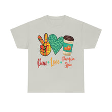 Load image into Gallery viewer, Peace, Love, Pumpkin Spice Fall Cotton Tee
