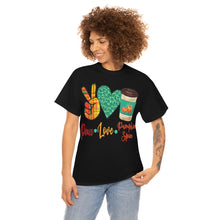 Load image into Gallery viewer, Peace, Love, Pumpkin Spice Fall Cotton Tee
