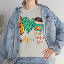 Load image into Gallery viewer, Peace, Love, Pumpkin Spice Fall Cotton Tee
