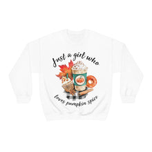 Load image into Gallery viewer, Just A Girl Who Loves Pumpkin Spice Fall Crewneck Sweatshirt
