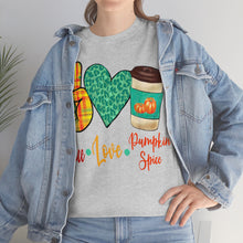 Load image into Gallery viewer, Peace, Love, Pumpkin Spice Fall Cotton Tee
