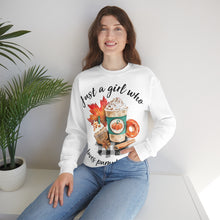 Load image into Gallery viewer, Just A Girl Who Loves Pumpkin Spice Fall Crewneck Sweatshirt
