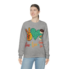 Load image into Gallery viewer, Peace, Love, Pumpkin Spice Fall Crewneck Sweatshirt
