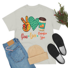 Load image into Gallery viewer, Peace, Love, Pumpkin Spice Fall Cotton Tee
