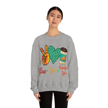 Load image into Gallery viewer, Peace, Love, Pumpkin Spice Fall Crewneck Sweatshirt
