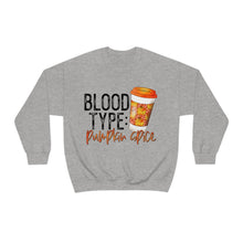 Load image into Gallery viewer, Blood Type Pumpkin Spice Fall Crewneck Sweatshirt
