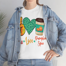 Load image into Gallery viewer, Peace, Love, Pumpkin Spice Fall Cotton Tee
