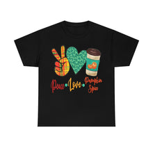 Load image into Gallery viewer, Peace, Love, Pumpkin Spice Fall Cotton Tee
