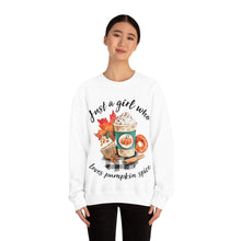 Load image into Gallery viewer, Just A Girl Who Loves Pumpkin Spice Fall Crewneck Sweatshirt
