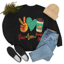 Load image into Gallery viewer, Peace, Love, Pumpkin Spice Fall Crewneck Sweatshirt
