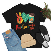 Load image into Gallery viewer, Peace, Love, Pumpkin Spice Fall Cotton Tee
