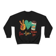 Load image into Gallery viewer, Peace, Love, Pumpkin Spice Fall Crewneck Sweatshirt
