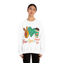 Load image into Gallery viewer, Peace, Love, Pumpkin Spice Fall Crewneck Sweatshirt
